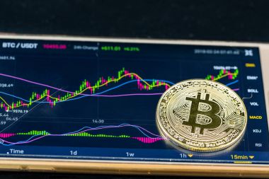 Bitcoin grafik ile akıllı telefon üzerinde Bitcoin 