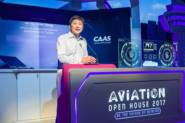 Singapura Agosto 2017 Ministro Chee Meng Proferindo Discurso Abertura Aviation — Fotografia de Stock