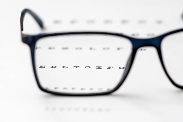 Ανάγνωση μαύρα γυαλιά και διάγραμμα eye γκρο πλαν — Φωτογραφία Αρχείου