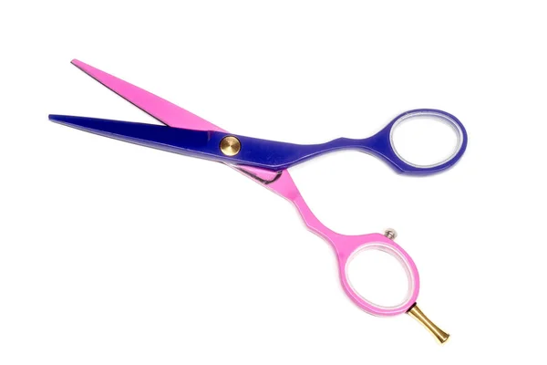 Professional Colored Haircut Scissors Isolated White Background Blue Pink — Stock Photo, Image