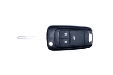 İzole kırpma yolu ile beyaz arka plan üzerine açık siyah arabanın anahtarı. Portre, üstten görünüm.