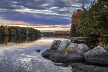 Bir sonbahar göl günbatımı - Ontario, Kanada, kıyı