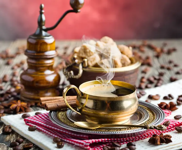 Black coffee on the old background — Stock Photo, Image