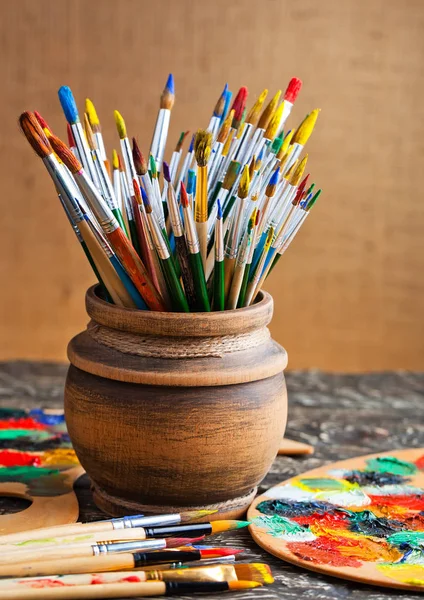 Paints and brush for drawing — Stock Photo, Image