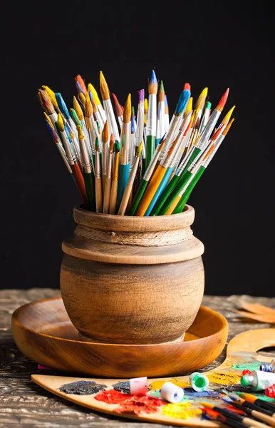 Paints and brush for drawing — Stock Photo, Image