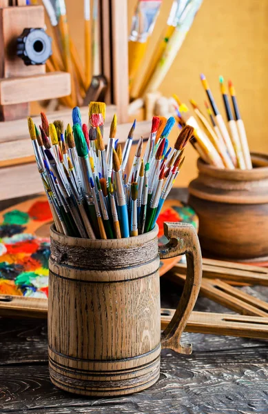 Paints and brush for drawing — Stock Photo, Image