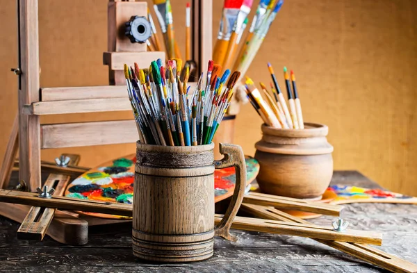 Paints and brush for drawing — Stock Photo, Image