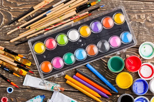 Paints and brush for drawing — Stock Photo, Image