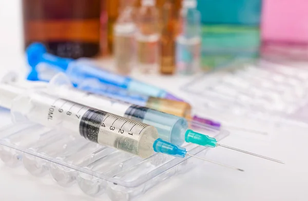 Medical syringes for injection on a white background