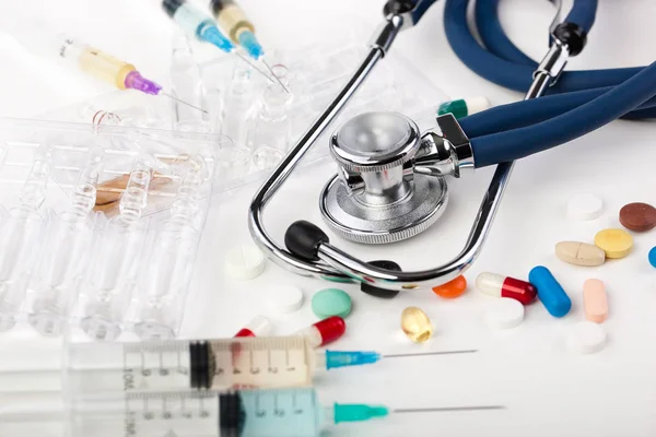 Medical syringes for injection on a white background