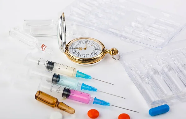 Medical syringes for injection on a white background