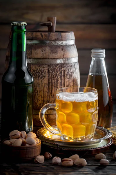 Light Beer Glass Old Background — Stock Photo, Image