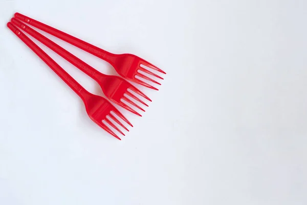 Red Disposable Forks White Background Royalty Free Stock Images