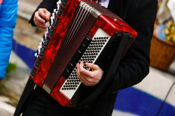 The musician playing the accordion player — Stock Photo, Image
