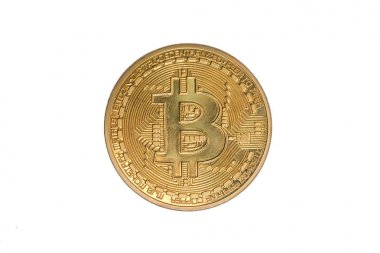 Beyaz arkaplanda izole edilmiş altın bitcoin