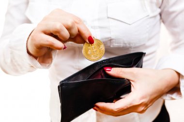 Bitcoin bitcoin Doları izole çanta beyaz arka plan üzerinde ile