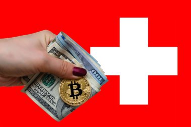 Altın bitcoin sikke üzerinde kadın yandan bizi dolar faturaları b bulanık