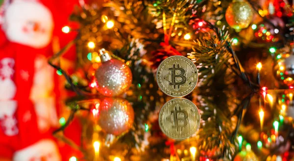 Bitcoin και χρυσός Χριστούγεννα — Φωτογραφία Αρχείου