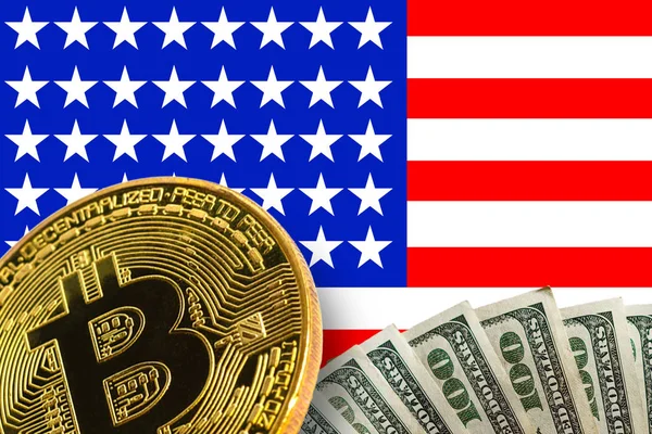 Золотий bitcoin віртуальні гроші США — стокове фото