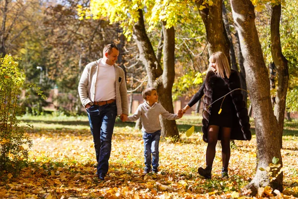 Aile Sonbaharda Parkta Yürür — Stok fotoğraf