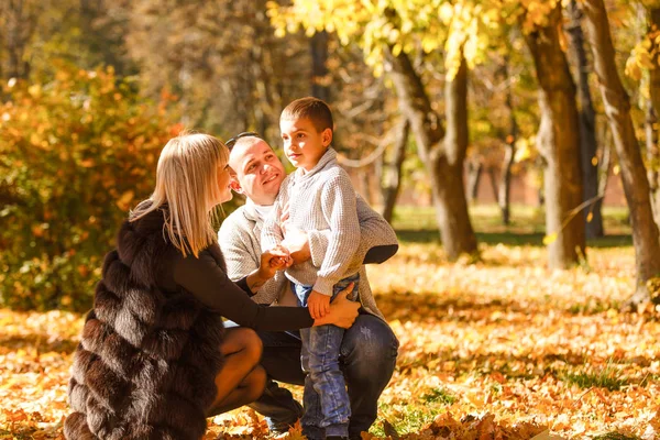 Sonbahar Parkında Çocuklu Yürüyen Bir Aile — Stok fotoğraf