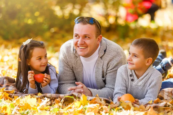 Ładny rodziny w parku na jesień dzień — Zdjęcie stockowe