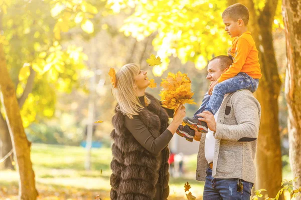 Mutlu Bir Aile Içinde Parkta Bir Sonbahar — Stok fotoğraf