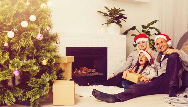 Szczęśliwa Rodzina Domu Okazji Bożego Narodzenia — Zdjęcie stockowe