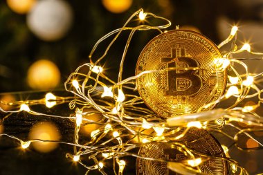 Bitcoins çelenk ile aydınlatılmış