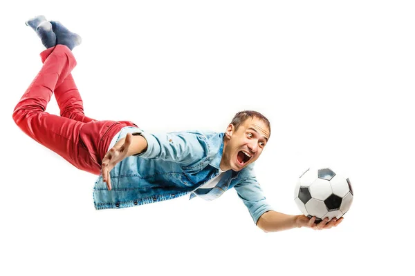 Bonito Homem Segurando Uma Bola Futebol — Fotografia de Stock