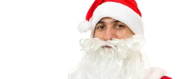 Man Kerstman Kostuum Geïsoleerd Witte Achtergrond — Stockfoto