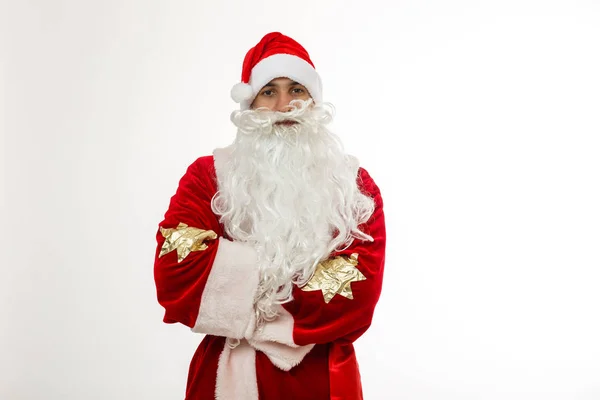 Uomo Costume Babbo Natale Isolato Sfondo Bianco — Foto Stock