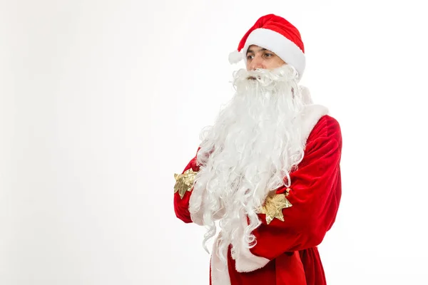 Uomo Costume Babbo Natale Isolato Sfondo Bianco — Foto Stock