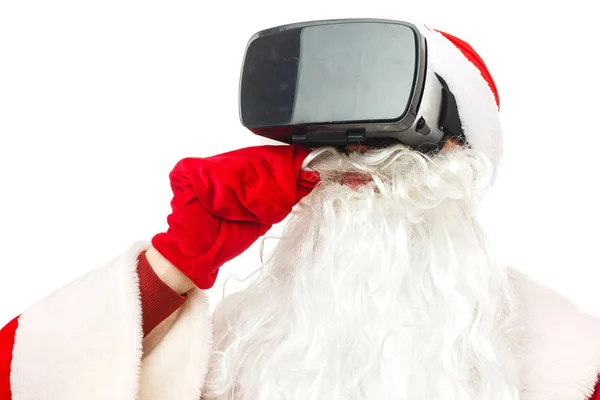 Papai Noel Usando Óculos Realidade Virtual — Fotografia de Stock