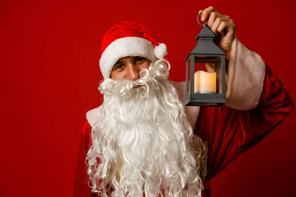 Santa Claus Con Una Caja Regalo —  Fotos de Stock