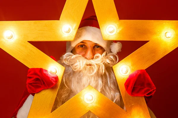 Санта Клаус Декоративной Звездой Огнями Рождество — стоковое фото