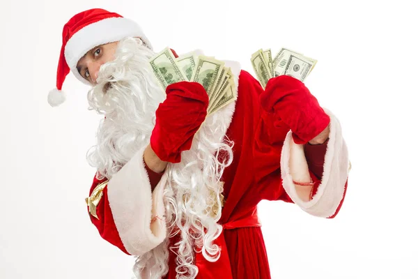 Santa Claus Holding Money Isolated White Background Stock Photo