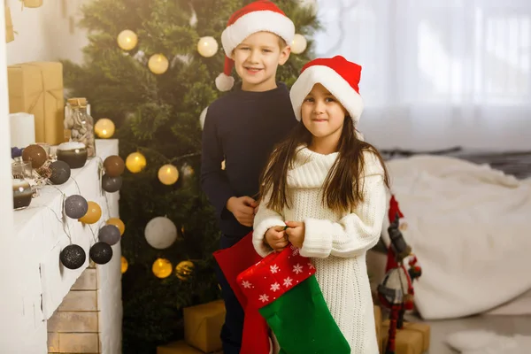 Crianças Sessão Fotos Natal — Fotografia de Stock