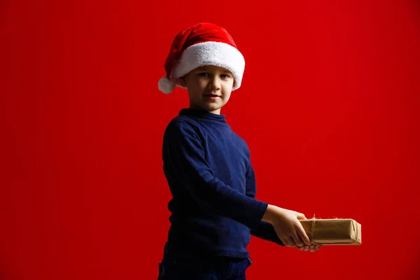Happy Child Christmas Time Posing Red — 스톡 사진