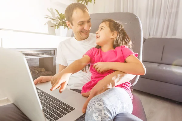 Father His Cute Daughter Spending Time Together — Stock Photo, Image