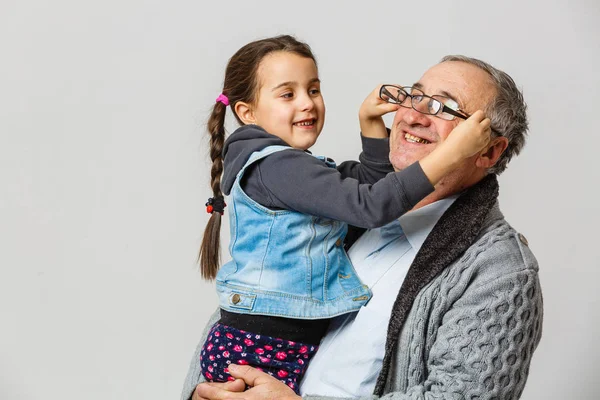 Grandfather Granddaughter Glasses Home — Stock Photo, Image