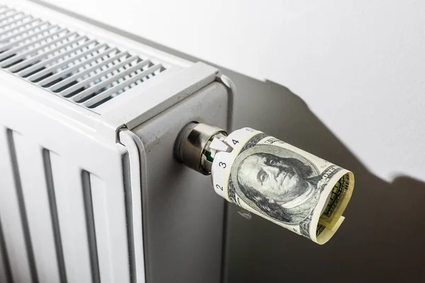 Thermostat Chauffage Avec Argent Dollar Concept Coûts Chauffage Coûteux — Photo