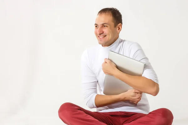 Man Laptop Bed — Stock Photo, Image