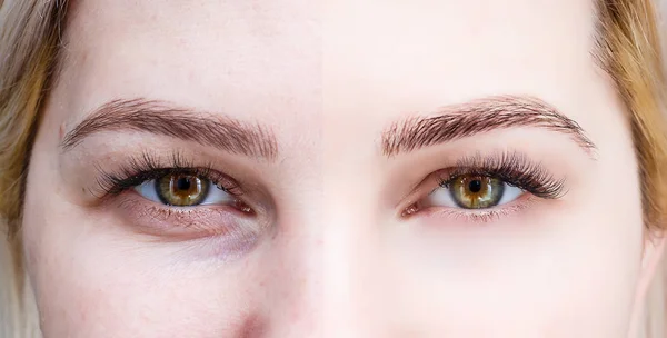 Concepto de belleza y moda - Procedimiento de extensión de pestañas. Antes. — Foto de Stock