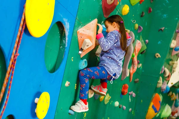 Little Girl Climber Leisure Park Climbing Wall — Stock Photo, Image