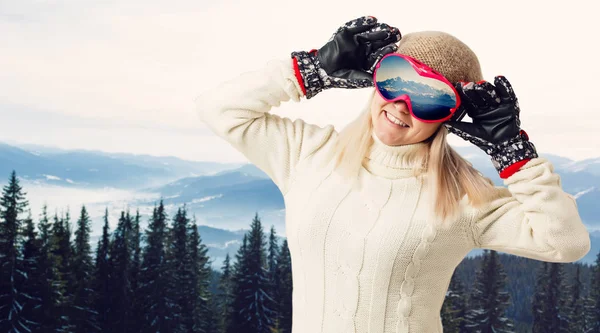 Портрет Счастливой Девушки Лыжных Очках — стоковое фото