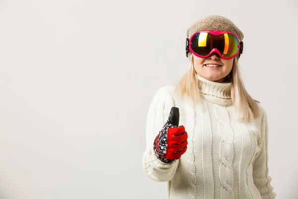 Портрет Счастливой Девушки Лыжных Очках — стоковое фото