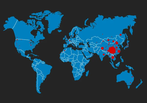 Coronavirus Wuhan Kina Den Röda Kartan Över Porslin Världskartan Med — Stockfoto