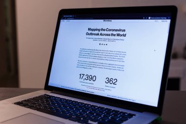 Kyiv, Ukrayna - Şubat, 03, 2020: Coronavirus Wuhan salgını hakkında Cable News Network Bloomberg online yayın yapan bilgisayardan ekran görüntüleri.