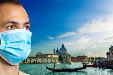 Coronavirus 2019-nCoV, İtalya 'da COVID-19. Venedik gondolları San Marco Meydanı, Venedik, İtalya.